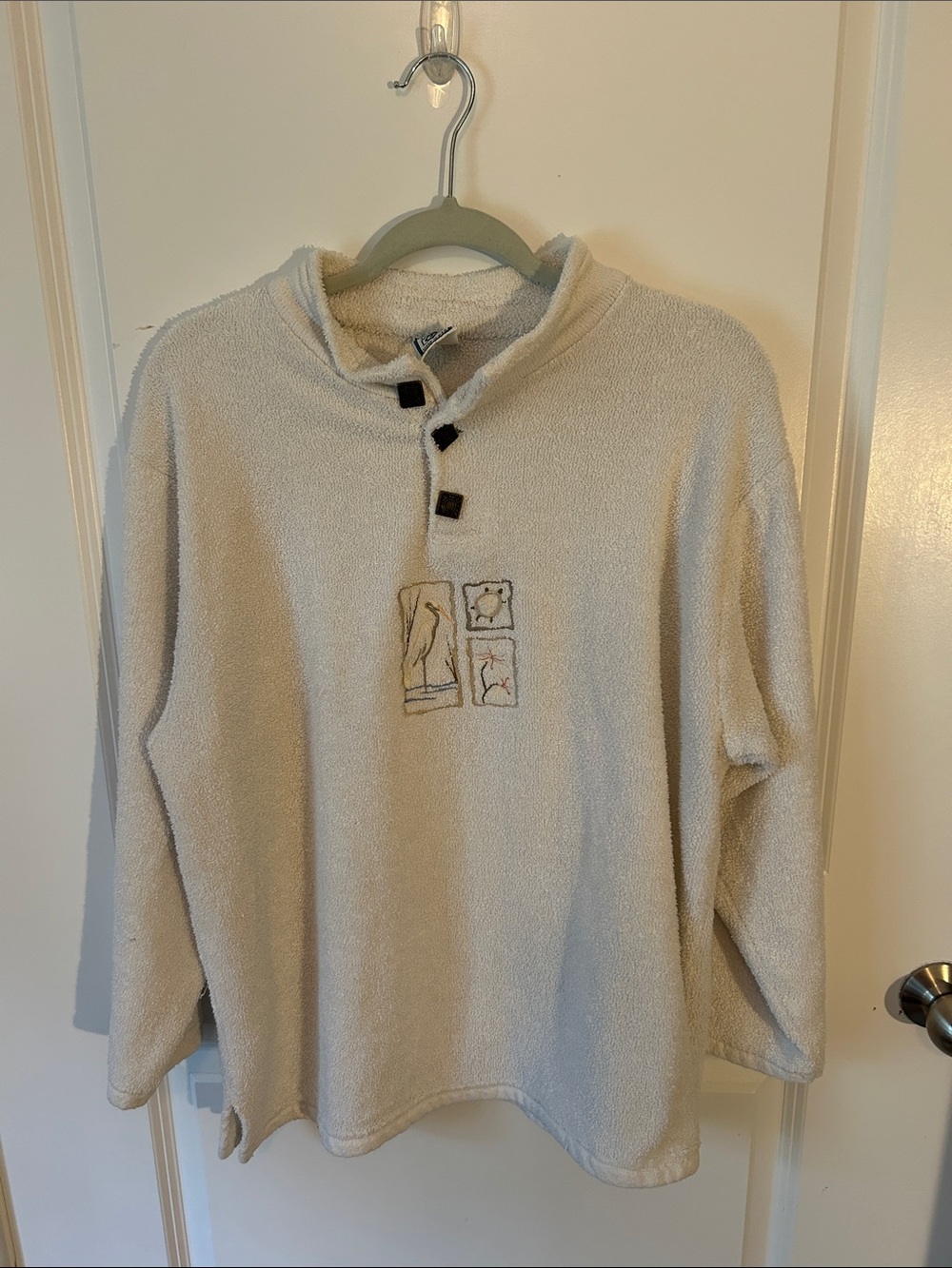 Cozy Embroidered Pullover Hoodie - Cream